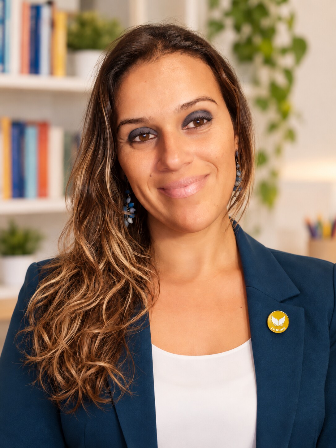 Dra. Luciana Fernandes, fundadora da Luduke, com broche da marca